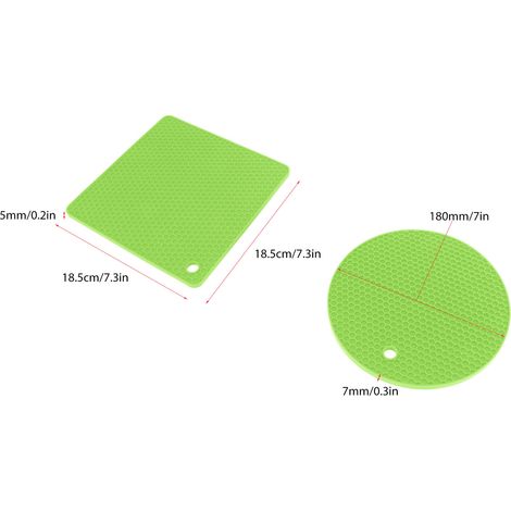 Ortviai Tapis en silicone nid d'abeille pour protection thermique – 5 pièces (2 ronds + 3 carrés), vert, résistant jusqu’à 230 °C (1/4)