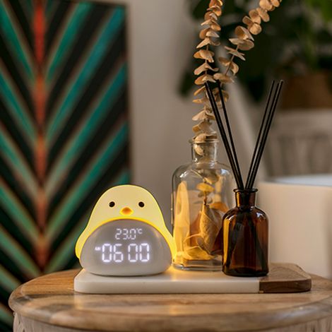 Réveil Lampe de Nuit LED Oiseau Mignon, Alarme Silicone Tactile USB pour Enfant - Idée Cadeau Bébé