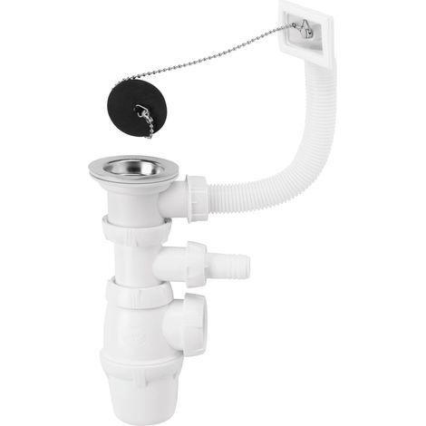 Wirquin 30724275 - Kit scarico lavello 1 vassoio Ø50 con bonde, sifone, trabocco rettangolare e presa lavatrice, colore: bianco (1/4)