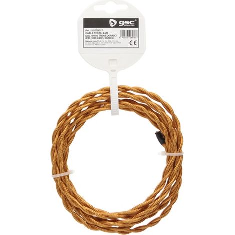 Cable textil 2,5M (2x0.75mm) trenzado Dorado