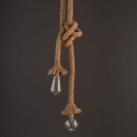 Suspension, Lumière pendante industrielle, lumière suspendue de double-tête de corde de chanvre pour manger, Hall, restaurant, barre, café, longueur de câble 50cm (1/4)