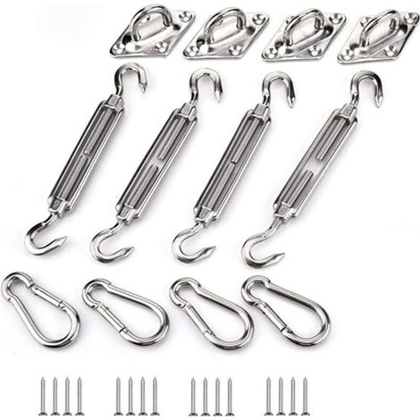 Kit de Fixation pour Voile D'ombrage, Acier Inoxydable Soleil Voile D'ombrage Kit de Fixation pour Triangle et Carré, Rectangle, du Soleil Voile (1/4)