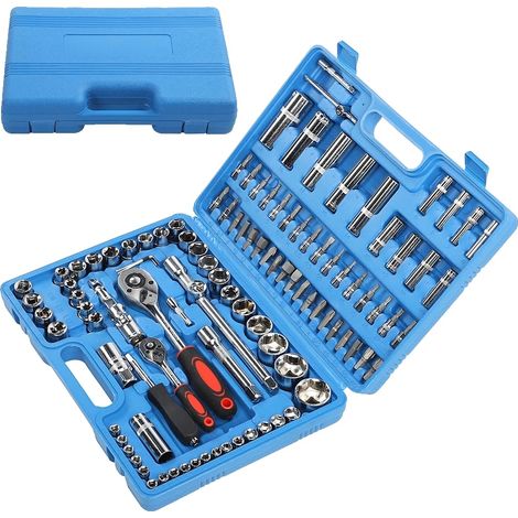 Jeu de clés à cliquet, acier CR40, 108 pièces, douilles 1/4in et 1/2in, boîte à outils incluse, compatibilité polyvalente (1/5)