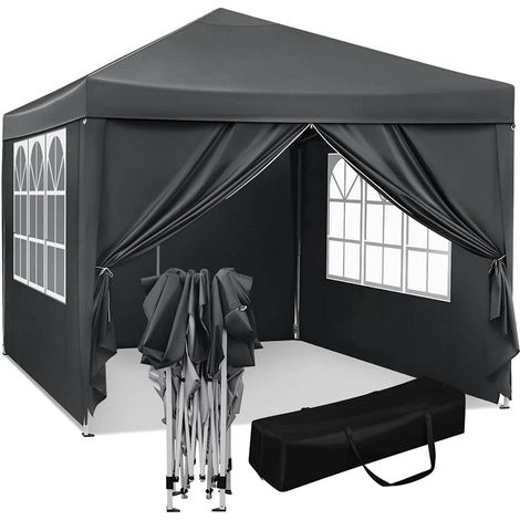 WOLTU Gazebo da Giardino Richiudibile 3x3m Gazebo da Esterno in Ferro Regolabile in Altezza Tendone Pieghevole con Telo Impermeabile. Protezione Solare. Facile da Montare Antracite (1/5)