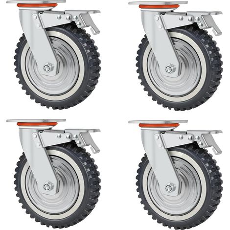 4x Ø200mm Roulette Charge Lourde, 2×Roulettes pivotantes avec Frein (1/5)