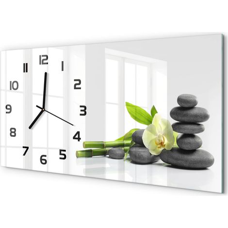 Grande Horloge Murale 60x30 cm Design Panoramique Verre Silencieux pour Salon Orchidée (1/5)