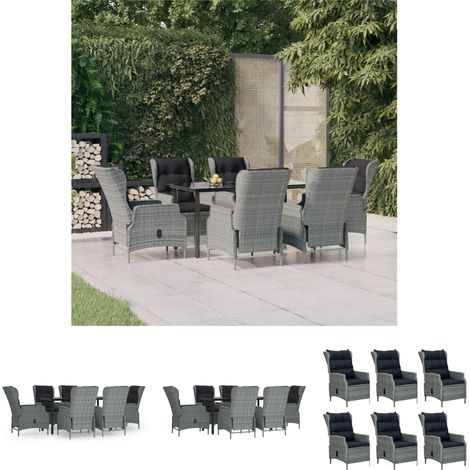 Rattan - vidaXL 7-tlg. Garten-Essgruppe Hellgrau Poly Rattan - Gartenstuhl (1/5)