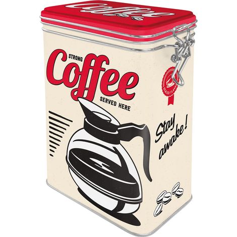 Nostalgic-Art Contenitori da caffè retrò Strong Coffee Served Here – Idea Regalo per la Cucina, con Coperchio Salva Aroma, Design Vintage, 1,3 l (1/5)
