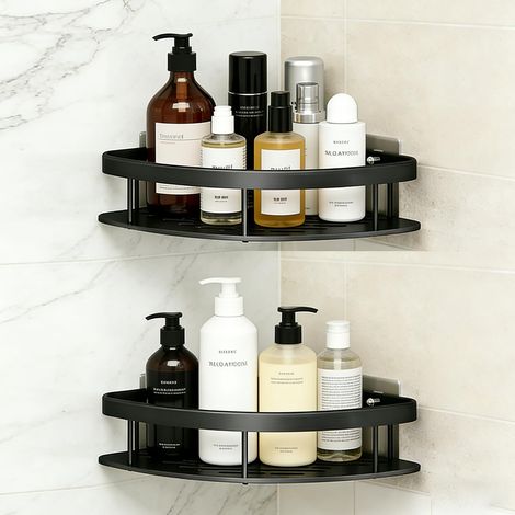 2er-Pack Duschablagen, bohrfrei, Eckablagen aus Kohlenstoffstahl, maximale Traglast 10 kg, selbstklebende Badezimmerablage, Wandmontage für Duschkabine, Badezimmer, Küche (1/5)