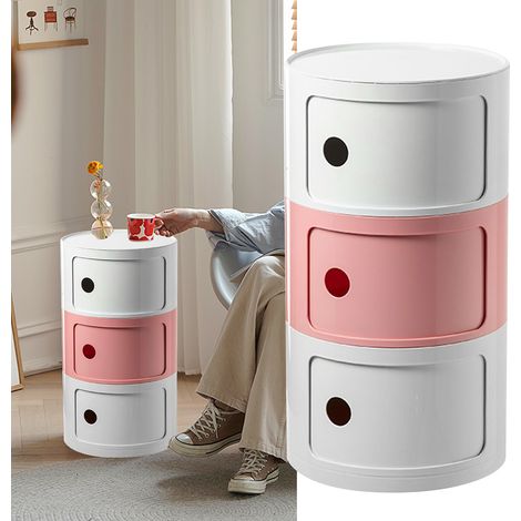 Table de chevet ronde style nordique, grande capacité, assortie aux couleurs de la chambre, coloris laiteux, rose et blanc laiteux (trois niveaux). (1/5)
