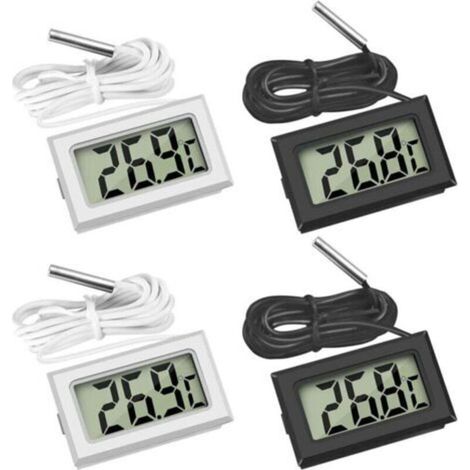 4 Pcs Thermomètre Réfrigérateur ,Thermomètre LCD Numérique avec Sonde Étanche pour Réfrigérateur Congélateur Aquarium (Lot de 2 Noir et 2 Blanc)