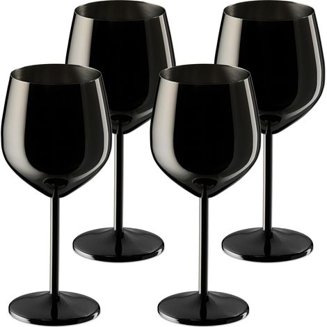 Verre à vin en Acier Inoxydable, Lot de 4, Robuste, Garde la Boisson au Frais, 400 ML, à emporter, Noir (1/5)
