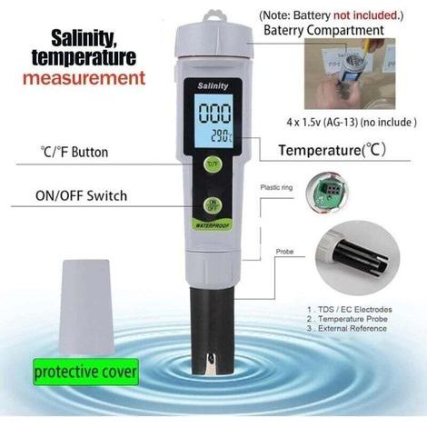 Digitaler Stift-Salzgehaltsmesser für Pools 0-199,9 PPT Misst Meerwasser und Salzwasser (1/3)
