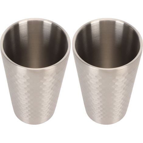Deux chopes à bière en acier inoxydable, 450 ml, à double paroi isolante, en métal martelé, adaptées aux boissons d'extérieur telles que le café, le thé et les boissons froides. (1/5)