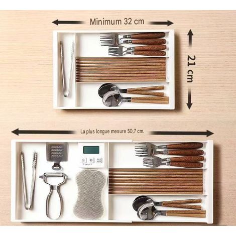 Organisateur de tiroir blanc extensible à compartiments réglables rangement pour couverts ustensiles cuisine meuble de rangement domestique (1/5)