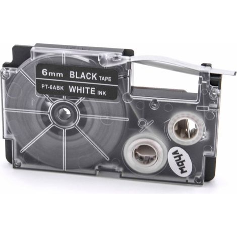 vhbw Label Tape Replacement for Casio XR-6ABK, XR-6ABK1 for Label Printer 8m x 6 mm, White on Black
