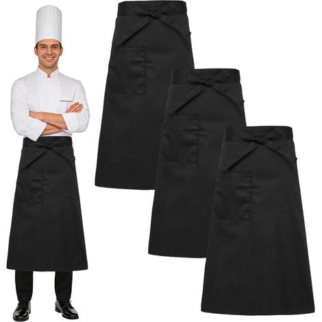 3 Pièces Tablier Noir Serveur, Tablier de Cuisine Femme et Homme Restaurant Half, Tabliers Chef Serveuse Bavoir, Catering Apron, 69x68cm, pour Bistro, Café, Barbecue, Pâtisserie (1/5)