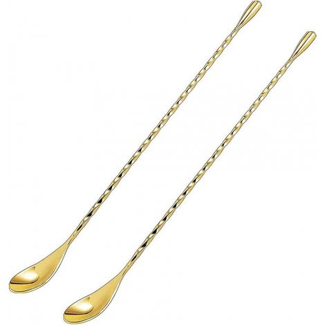 BEBUSINGOTO 12-Zoll-Rührlöffel aus Edelstahl, 2-teilig, goldenes Spiralmuster (1/5)