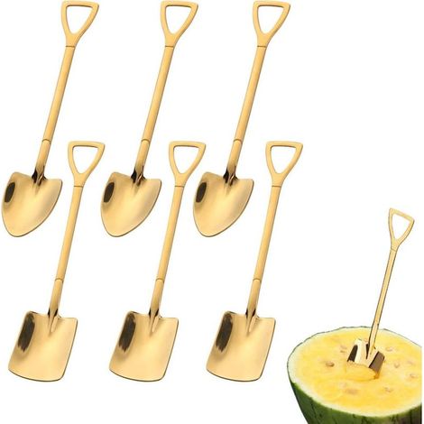 6 cuillères en Acier Inoxydable, Pelle créative en Forme de Pelle, cuillère Rouge, cuillère à pastèque, thé au Lait, café, cuillère à Sucre, crème glacée, cuillère à Dessert (doré) (1/5)