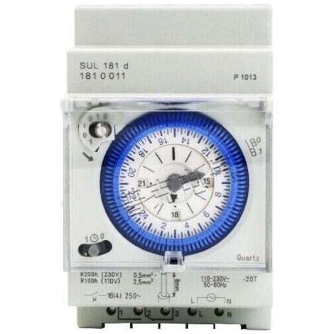 Interrupteur horaire bidirectionnel 24 heures rail DIN – Réserve de marche 100h à 110V – Tension 230V – Courant 16A – Programmation 15 min