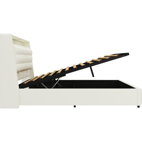 Letto a piattaforma imbottito 160x200 cm con LED, USB e vano contenitore sottoletto, bianco MODENUIT (1/5)