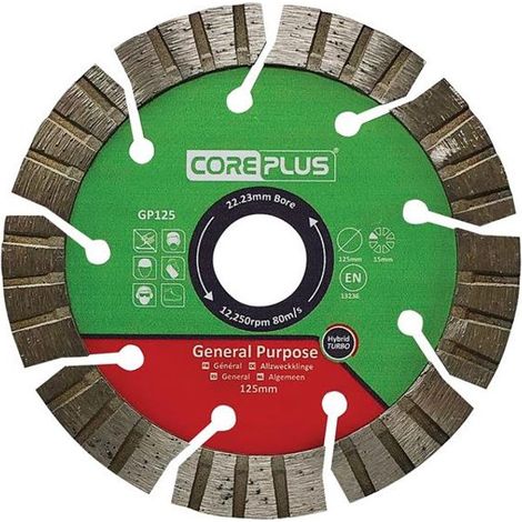 CorePlus GP125 125mm General-Purpose Hybrid Turbo Diamond Blade for Cutting and Grinding Applications (1/2)