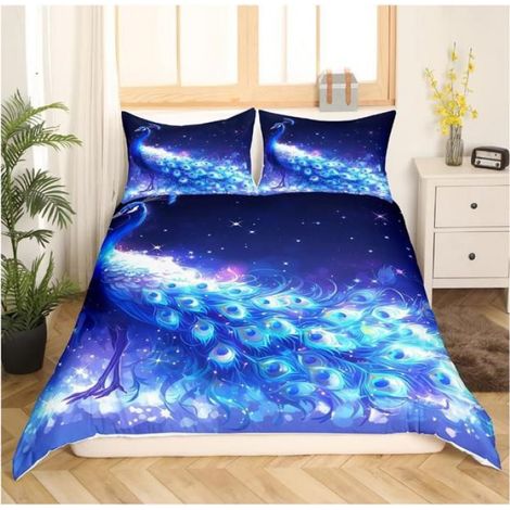 Housse de Couette 200x200 Paon Chic,Sets de Housses de Couettes Oiseau Coloré, Couvre Lit Feuilles Palmier Animaux Sauvages - DRK (1/2)