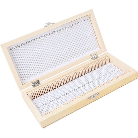 50 lames de microscope en verre préparées pour la biologie, avec coffret de rangement en bois. (1/5)