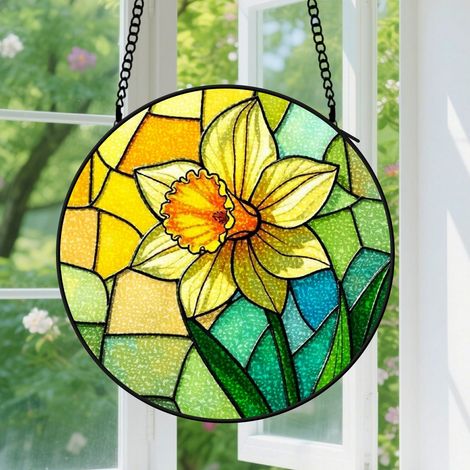 9cm Suspension Vitrail pour Fenêtre, Motif Floral Artistique Accroche-Soleils Panneaux Vitraux Suspensions Décoration pour Anniversaire Femmes, Hommes, Épouse, Tante et Mère (1/5)