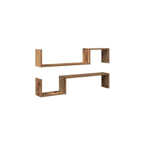 Lot de 2 étagères murales en bois Kolika L100xH20xP15 – Collection originale-Marron noisette