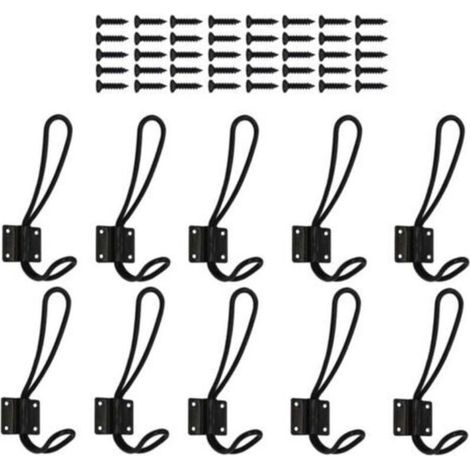Paquet de 10 crochets d'entrée de couleur rouille - crochets muraux suspendus noirs avec 40 paquets de vis métalliques, crochets vintage à double