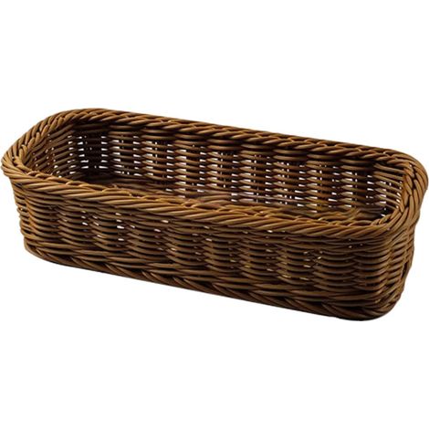 Panier tressé imitation rotin compact, organisateur pour couteaux et cuillères, marron (1/4)