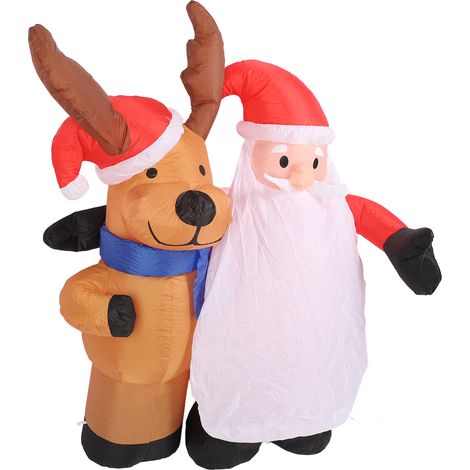 Décor gonflable Noël vieillard et cerf 1.6m avec LED, saint Nicolas renne ornement jardin extérieur 220-240V EU, polyester 210T IP44 (1/5)