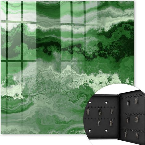 Armoire à clés - (30 cm x 30 cm) - Boîte à clés murale - Coffret de rangement pour clés - Couleur noire - Ouverture vers la droite - Pour maison et bureau - Structure verte