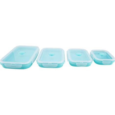 Grüne, faltbare Silikon-Lunchbox, mikrowellengeeigneter Lebensmittelbehälter, tragbares Mahlzeiten-Set mit Deckel, kompakte Lunchbox für unterwegs (1/5)