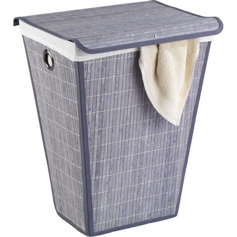 Panier à Linge En Bambou/ Plastique Gris 47 X 35 X 60cm 55l (1/3)