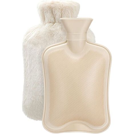 Pair 2-Liter-Wärmflasche mit Bezug aus Naturkautschuk und Kunstfell, Wärmflasche mit Bezug, wärmt die ganze Familie, ideal für Frauen, Mädchen und Kinder, Beige