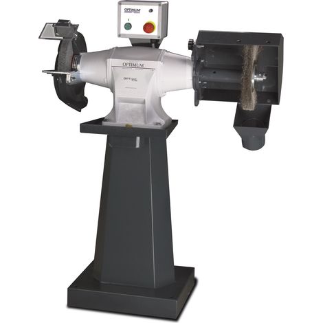 Touret à meuler brosse industriel dia. 200 mm 2800 rpm 750 W 400V garantie Optimum 10 ans avec socle aspiration Optigrind GZ20CD (1/2)
