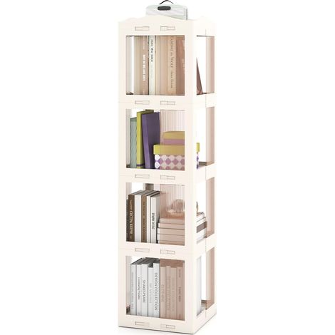 COSTWAY Libreria Girevole Pieghevole, Scaffale Traslucido Girevole a 360° con Base Rotante, Scaffale Alto Angolare da Esposizione per Soggiorno, Studio (Bianco,4 Livelli) (1/5)