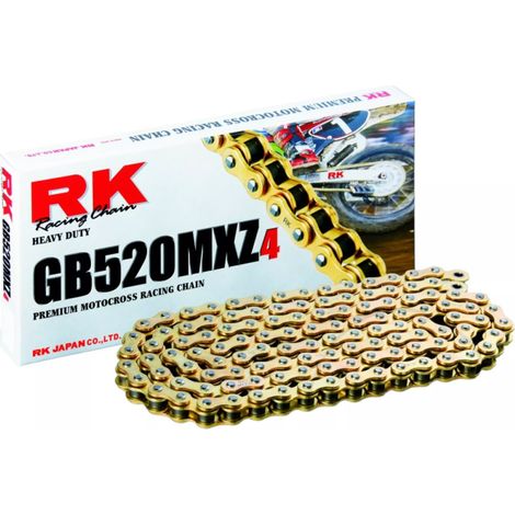 CADENA DE TRANSMISIÓN RK (MOTOCROSS) 420MXZ4-120 ESLABONES (CL) INCLUYE COLOR DORADO (CAPACIDAD: HASTA 150 CCM) (22,2 KN)