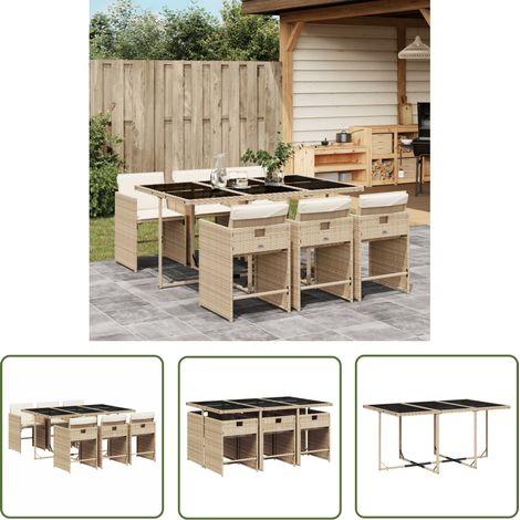 vidaXL Ensemble à manger de jardin et coussins 7 pcs beige poly rotin (1/5)