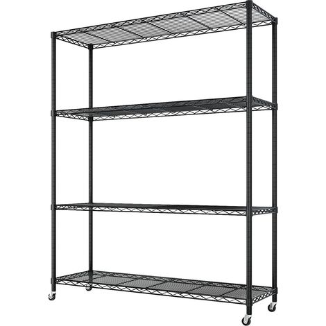 1 - Étagère Métallique - Rayonnage Sur Roulettes - 4 Niveaux Réglables - Stockage Garage Et Bureau - Noir - 117x45x165cm