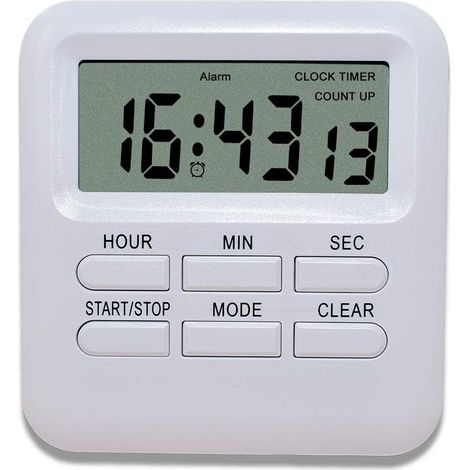 Minuterie Numérique avec Fonction d'Horloge/Réveil, Minuterie de Cuisine Digitale Dos Magnétique, Kitchen Timer Chronomètre Compte à Rebours Gestion du Temps pour Cuisine étude(Blanc), (1/5)