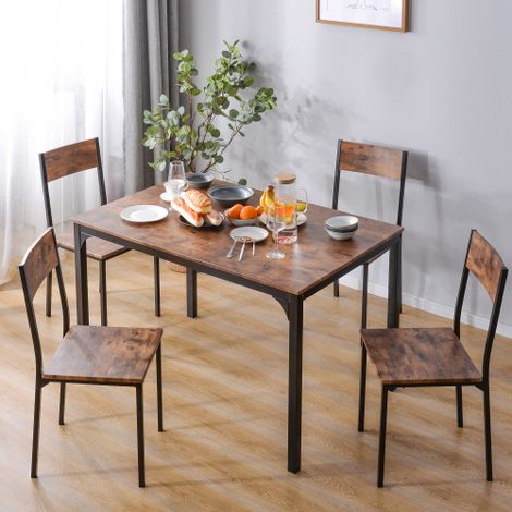 Table à manger avec 4 chaises, pour balcon & salle à manger & salon, marron vintage