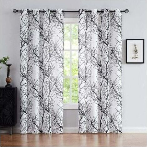 Pannelli della tenda Oillets - Nero e Bianco-Trasparente - Modello di Ramo di Albero - 243cm Lungo Semi-Trasparente Moderno per salotto o camera da Letto (1/5)