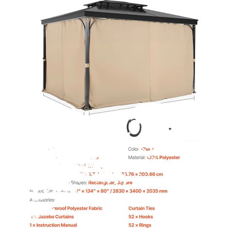 Rideaux de Gazebo VEVOR, Design à Quatre Côtés, Matériau en Polyester Durable (1/2)
