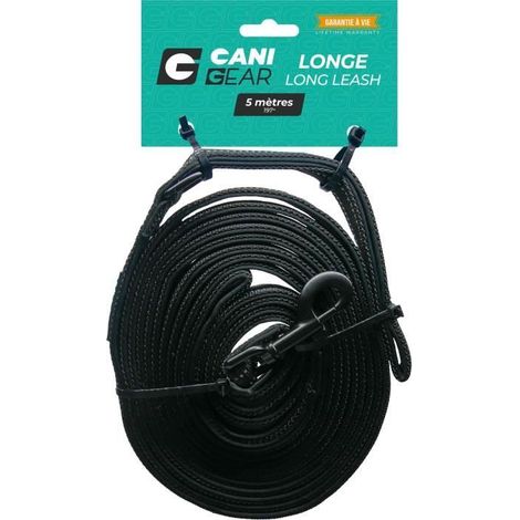 Guinzaglio per cane - CANI GEAR - 5 m - Neoprene morbido con maniglia - Nero