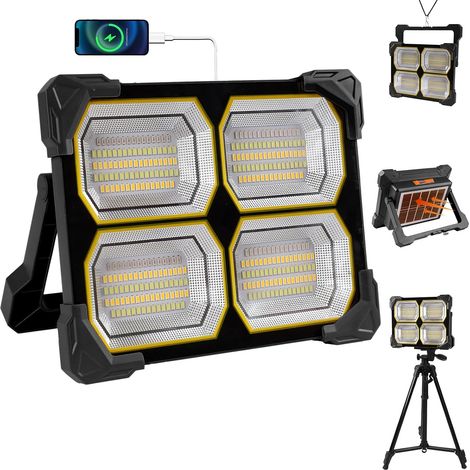 300W lampe led rechargeable 26000mAh projecteur led chantier projecteur solaire exterieur usb Solaire 5 Modes lampe de chantier Pour Camping, Chantier, Garage, Atelier (1/5)
