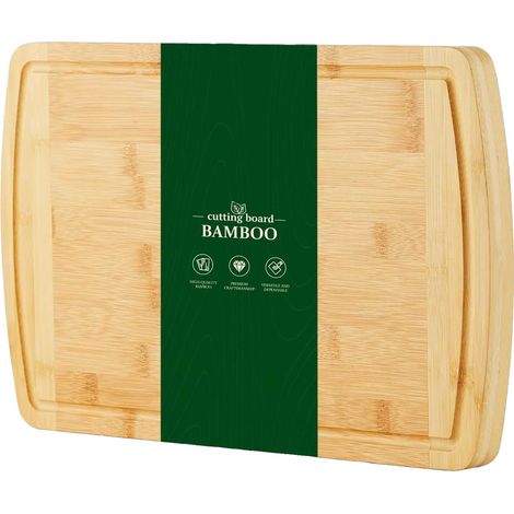 Planche à Découper, Matériau en Bambou, Dimensions 28cm x 40cm, Épaisseur 2.5cm, Design avec Rigole à Jus, Utilisation Polyvalente (1/5)