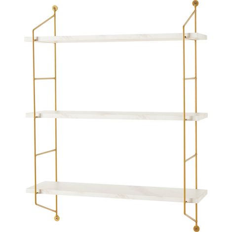 Estantería de pared de 3 niveles 48 x 15 x 64 cm efecto mármol blanco 030007064 (1/4)